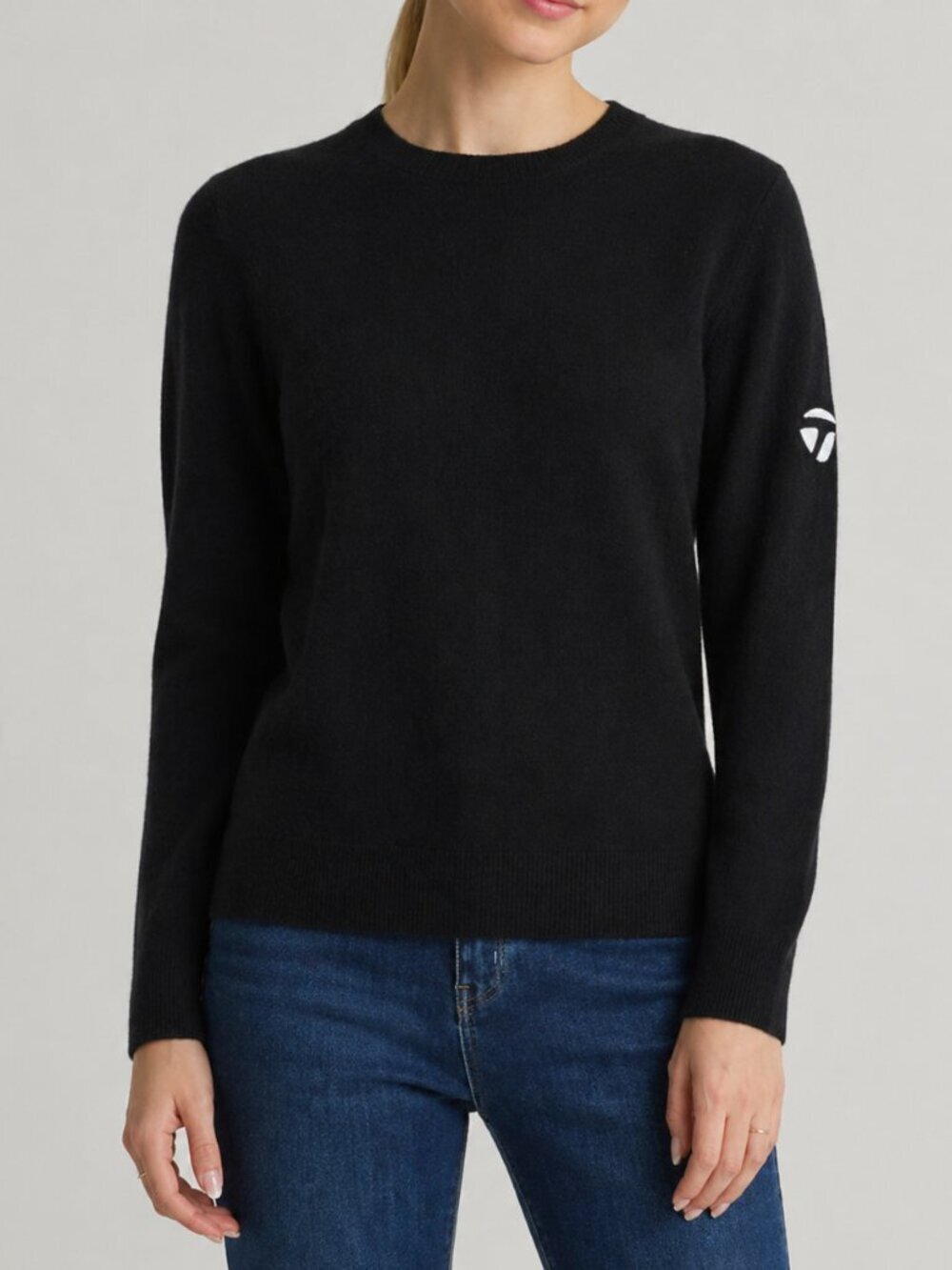 Quince Mongolian Cashmere Sweater Black TaylorMade Golf Logo Small